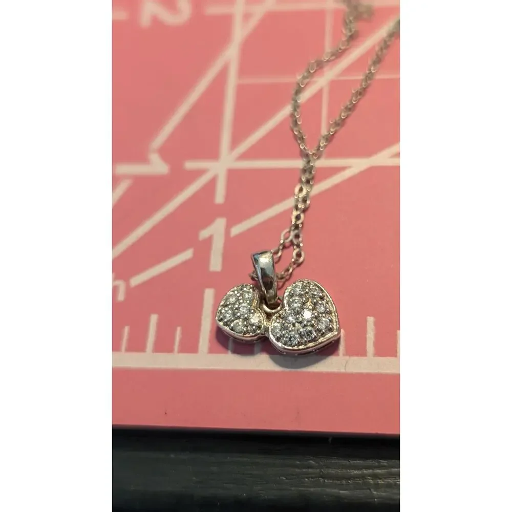 Two Pave CZ Heart 925 Sterling Silver Pendant 18